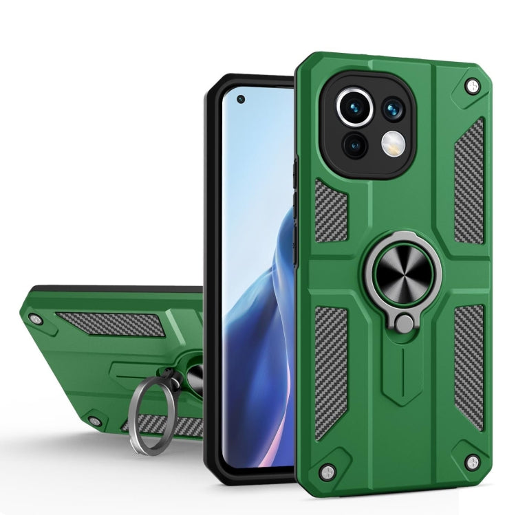 For Xiaomi Mi 11 Carbon Fiber Pattern PC + TPU Protective Case with Ring Holder