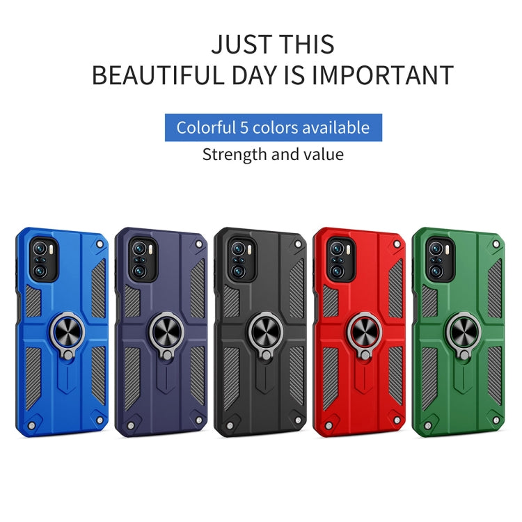 For Xiaomi Poco F3 Carbon Fiber Pattern PC + TPU Protective Case with Ring Holder