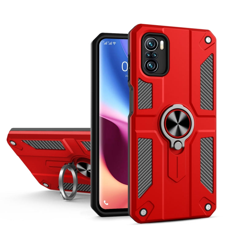 For Xiaomi Poco F3 Carbon Fiber Pattern PC + TPU Protective Case with Ring Holder