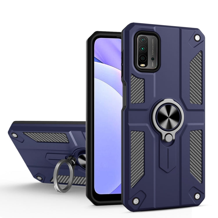 For Xiaomi Poco M3 / Redmi 9 Power Carbon Fiber Pattern PC + TPU Protective Case with Ring Holder