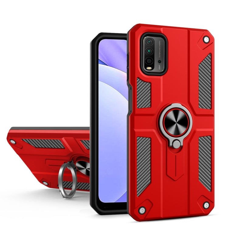 For Xiaomi Poco M3 / Redmi 9 Power Carbon Fiber Pattern PC + TPU Protective Case with Ring Holder