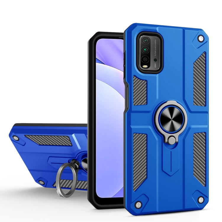For Xiaomi Poco M3 / Redmi 9 Power Carbon Fiber Pattern PC + TPU Protective Case with Ring Holder