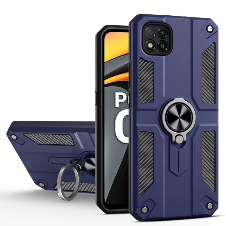 For Xiaomi Poco C3 Carbon Fiber Pattern PC + TPU Protective Case with Ring Holder