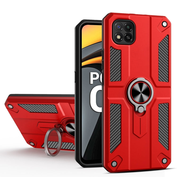 For Xiaomi Poco C3 Carbon Fiber Pattern PC + TPU Protective Case with Ring Holder