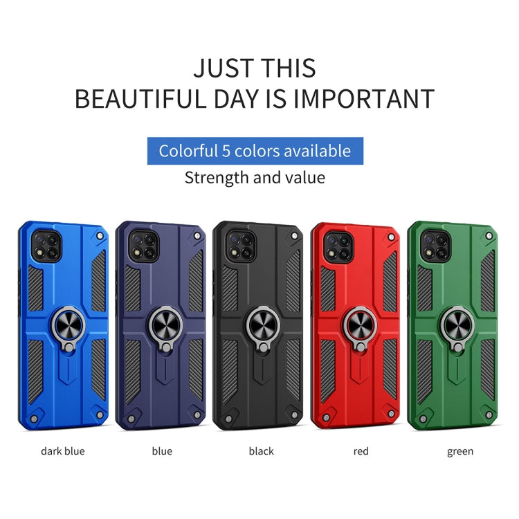 For Xiaomi Poco C3 Carbon Fiber Pattern PC + TPU Protective Case with Ring Holder