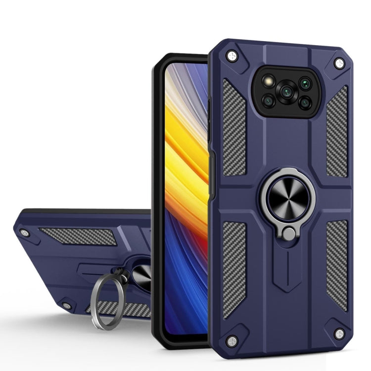 For Xiaomi Poco X3 Carbon Fiber Pattern PC + TPU Protective Case with Ring Holder