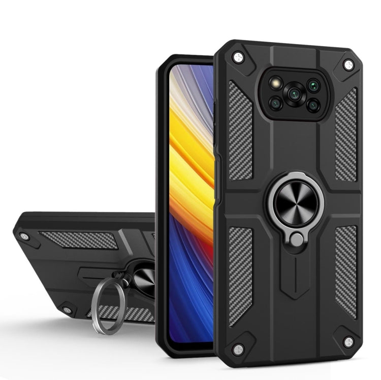 For Xiaomi Poco X3 Carbon Fiber Pattern PC + TPU Protective Case with Ring Holder