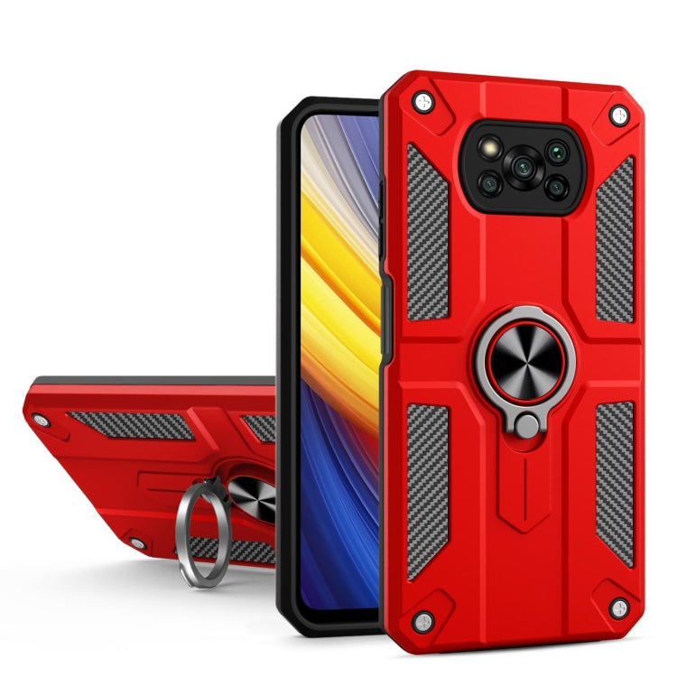 For Xiaomi Poco X3 Carbon Fiber Pattern PC + TPU Protective Case with Ring Holder
