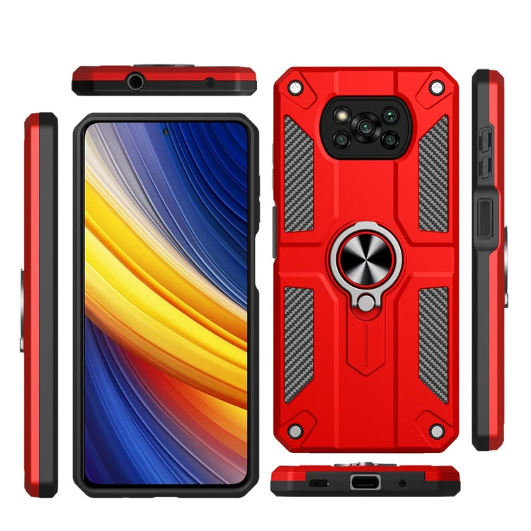 For Xiaomi Poco X3 Carbon Fiber Pattern PC + TPU Protective Case with Ring Holder
