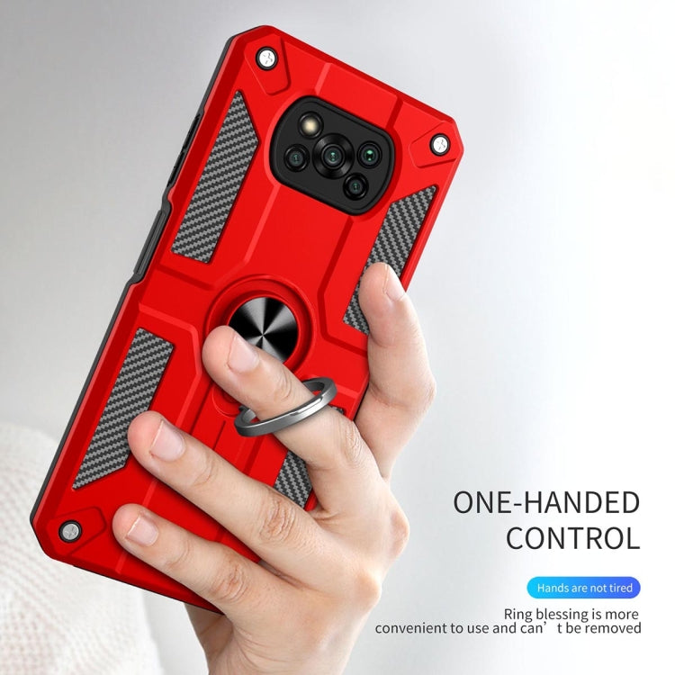 For Xiaomi Poco X3 Carbon Fiber Pattern PC + TPU Protective Case with Ring Holder