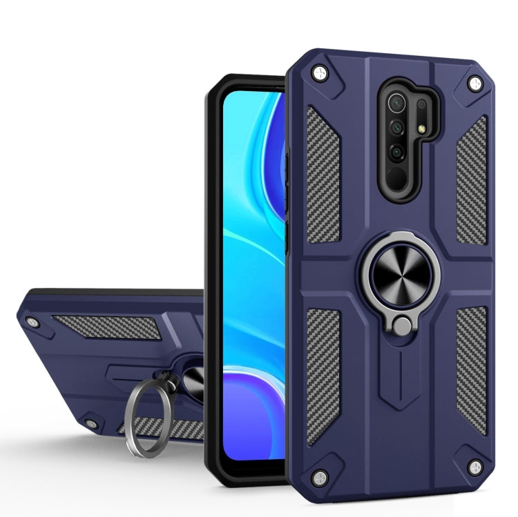 For Xiaomi Redmi 9 Carbon Fiber Pattern PC + TPU Protective Case with Ring Holder