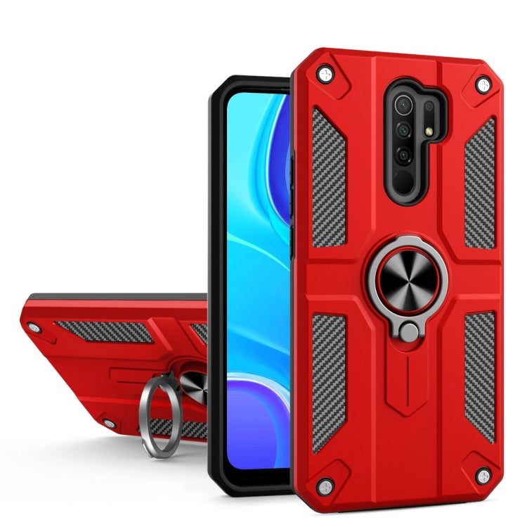 For Xiaomi Redmi 9 Carbon Fiber Pattern PC + TPU Protective Case with Ring Holder
