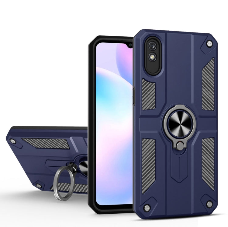 For Xiaomi Redmi 9A Carbon Fiber Pattern PC + TPU Protective Case with Ring Holder