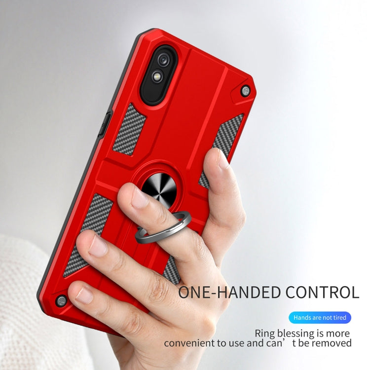 For Xiaomi Redmi 9A Carbon Fiber Pattern PC + TPU Protective Case with Ring Holder