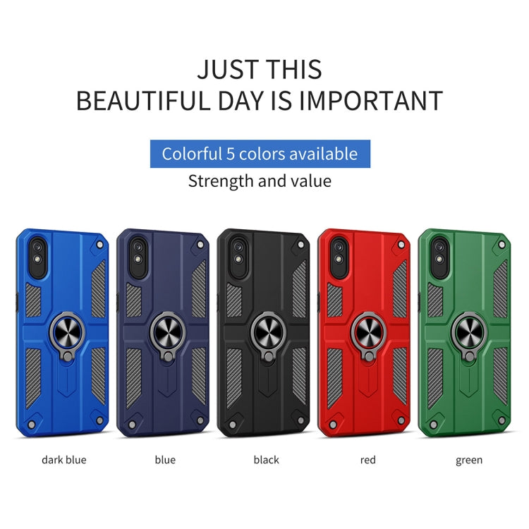 For Xiaomi Redmi 9A Carbon Fiber Pattern PC + TPU Protective Case with Ring Holder