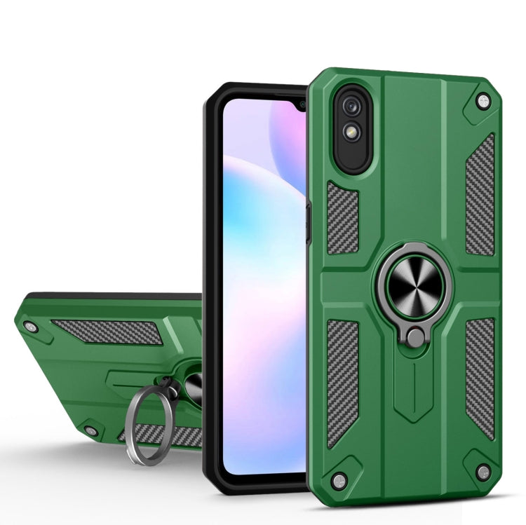 For Xiaomi Redmi 9A Carbon Fiber Pattern PC + TPU Protective Case with Ring Holder