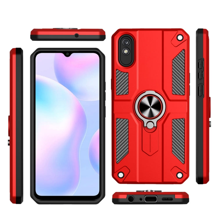 For Xiaomi Redmi 9A Carbon Fiber Pattern PC + TPU Protective Case with Ring Holder