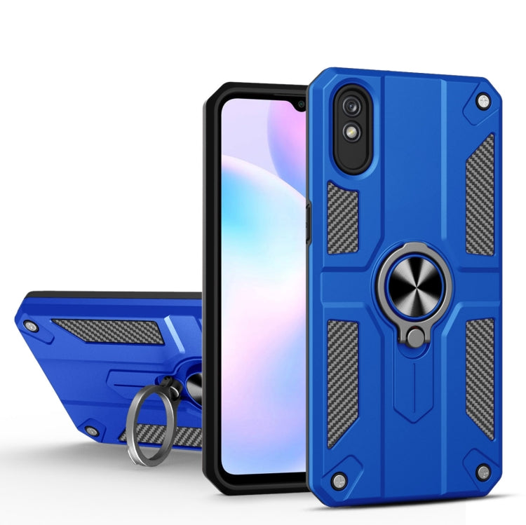 For Xiaomi Redmi 9A Carbon Fiber Pattern PC + TPU Protective Case with Ring Holder