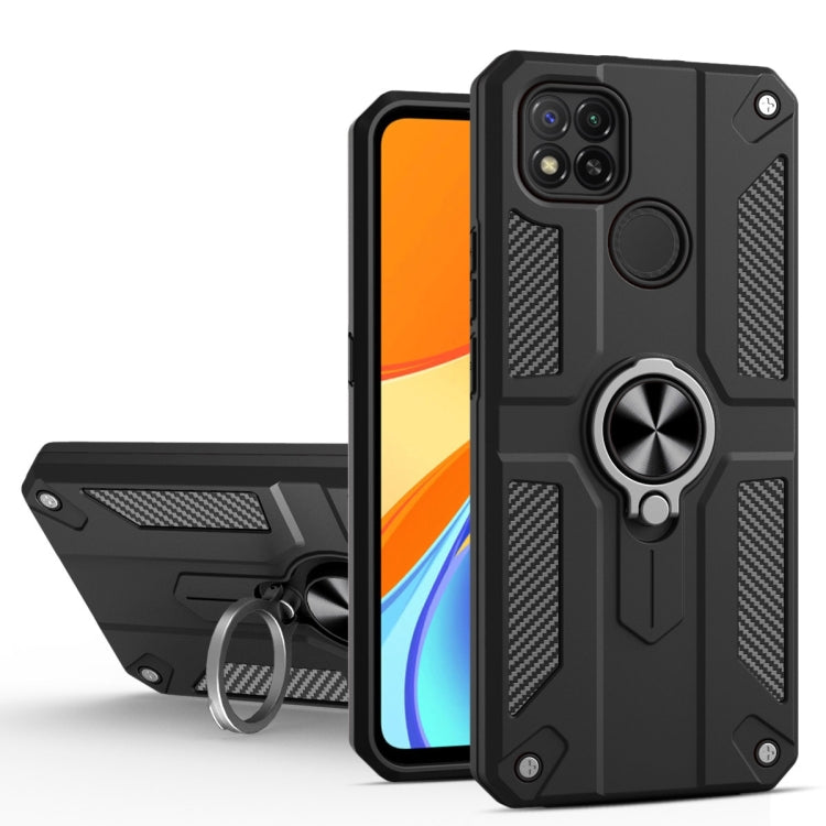 For Xiaomi Redmi 9C Carbon Fiber Pattern PC + TPU Protective Case with Ring Holder