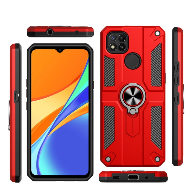For Xiaomi Redmi 9C Carbon Fiber Pattern PC + TPU Protective Case with Ring Holder