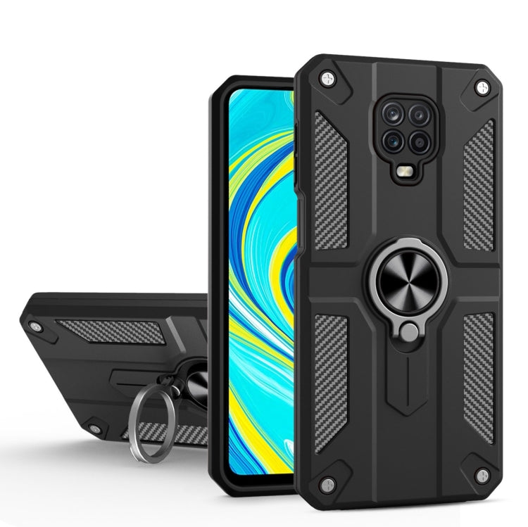 For Xiaomi Redmi Note 9S / Note 9 Pro Carbon Fiber Pattern PC + TPU Protective Case with Ring Holder