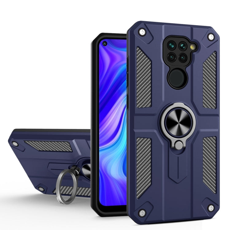 For Xiaomi Redmi Note 9 Carbon Fiber Pattern PC + TPU Protective Case with Ring Holder