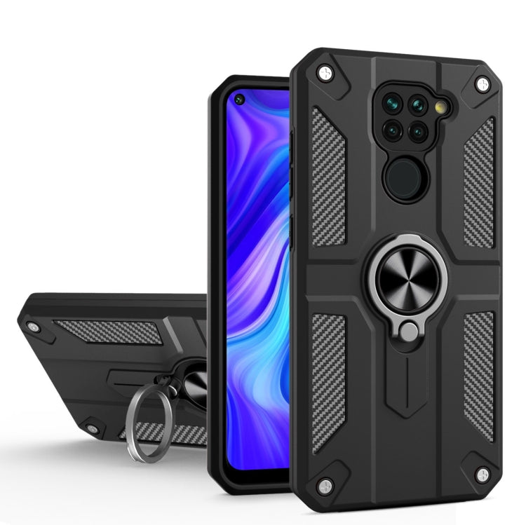 For Xiaomi Redmi Note 9 Carbon Fiber Pattern PC + TPU Protective Case with Ring Holder