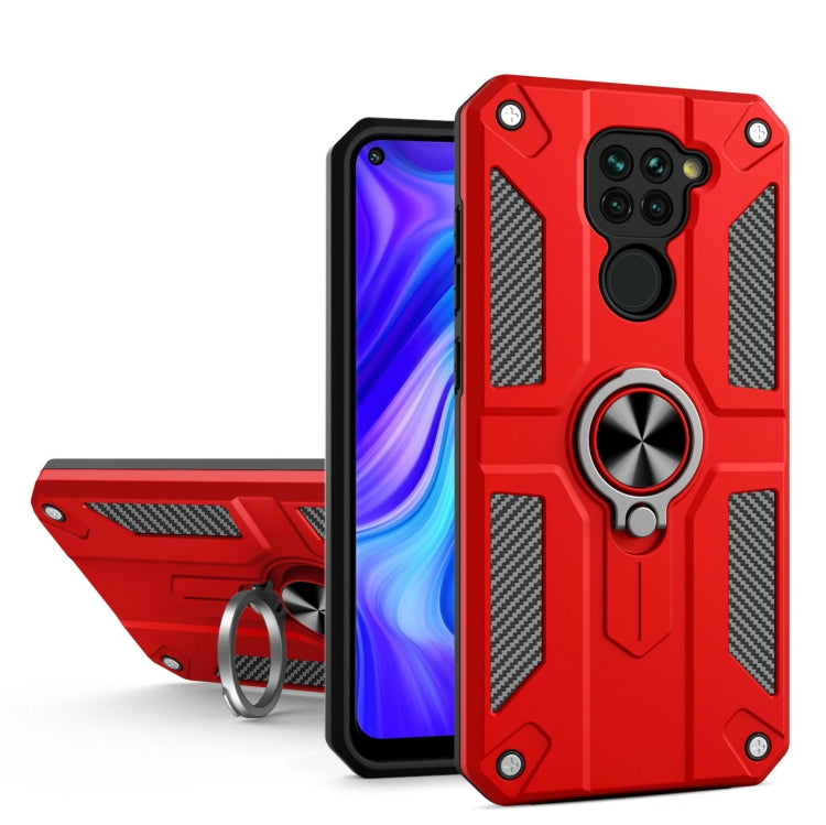 For Xiaomi Redmi Note 9 Carbon Fiber Pattern PC + TPU Protective Case with Ring Holder