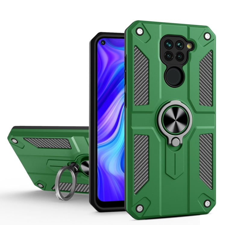 For Xiaomi Redmi Note 9 Carbon Fiber Pattern PC + TPU Protective Case with Ring Holder