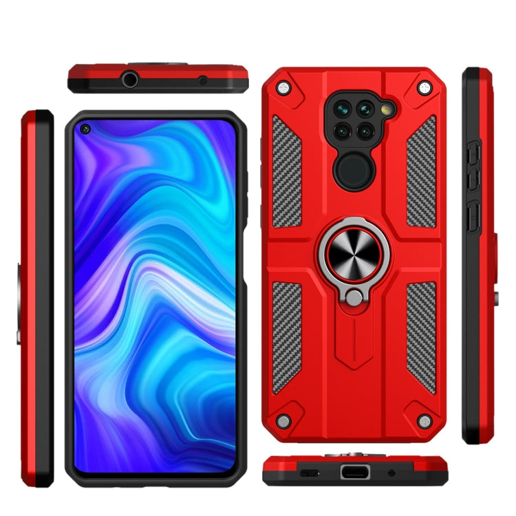 For Xiaomi Redmi Note 9 Carbon Fiber Pattern PC + TPU Protective Case with Ring Holder