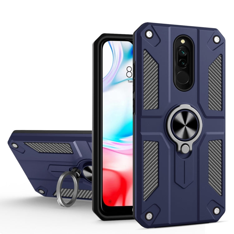 For Xiaomi Redmi 8 Carbon Fiber Pattern PC + TPU Protective Case with Ring Holder