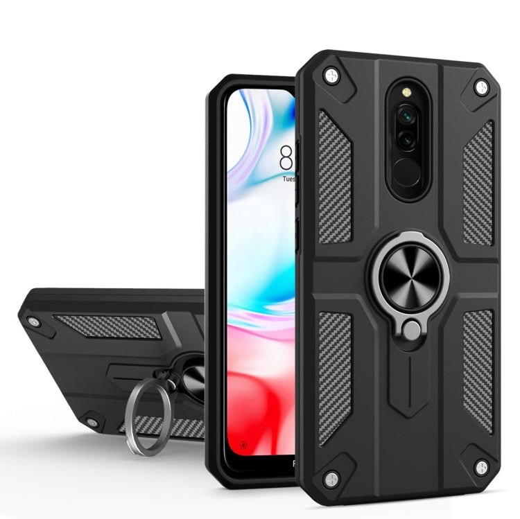 For Xiaomi Redmi 8 Carbon Fiber Pattern PC + TPU Protective Case with Ring Holder
