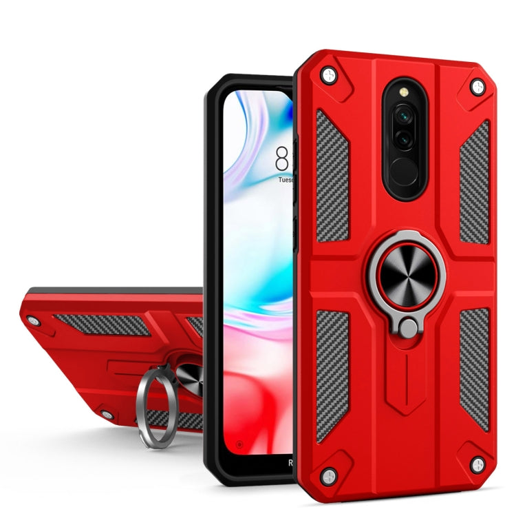 For Xiaomi Redmi 8 Carbon Fiber Pattern PC + TPU Protective Case with Ring Holder