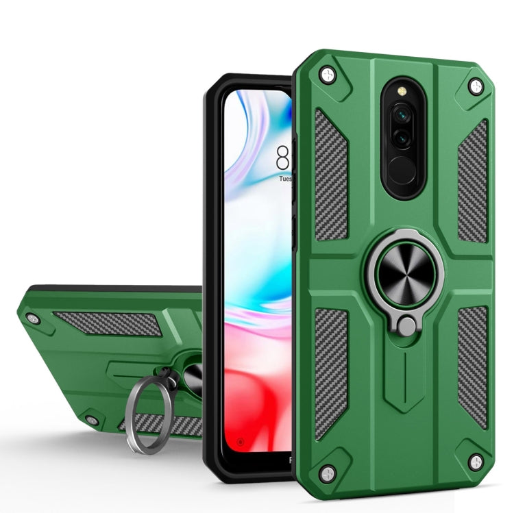For Xiaomi Redmi 8 Carbon Fiber Pattern PC + TPU Protective Case with Ring Holder