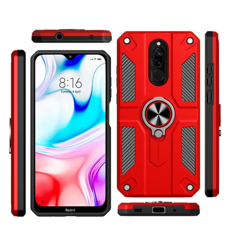 For Xiaomi Redmi 8 Carbon Fiber Pattern PC + TPU Protective Case with Ring Holder