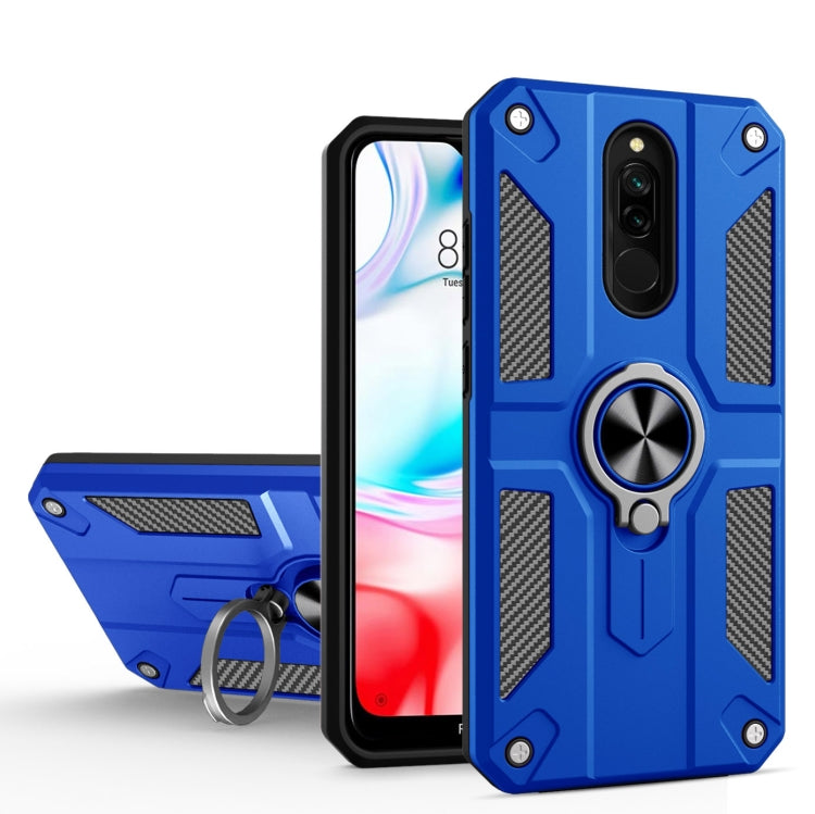 For Xiaomi Redmi 8 Carbon Fiber Pattern PC + TPU Protective Case with Ring Holder