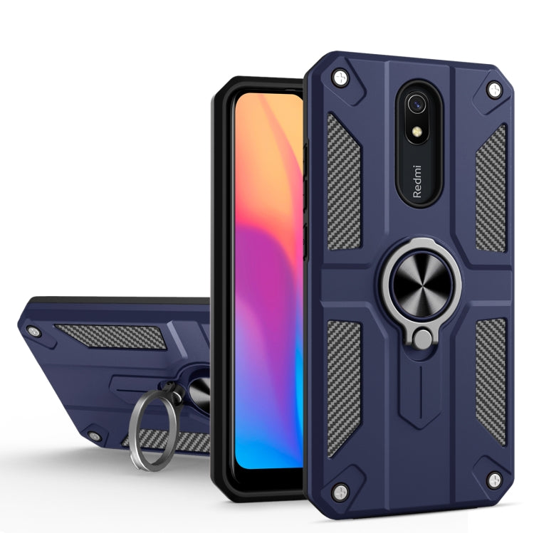For Xiaomi Redmi 8A Carbon Fiber Pattern PC + TPU Protective Case with Ring Holder