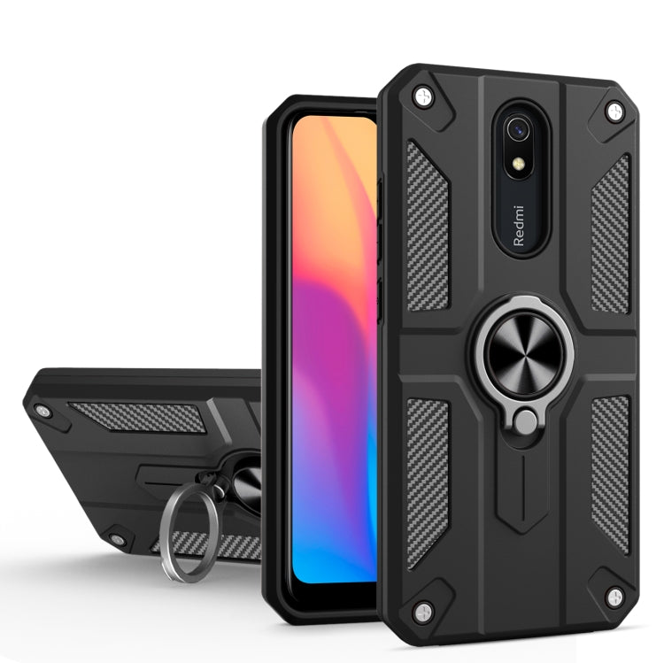 For Xiaomi Redmi 8A Carbon Fiber Pattern PC + TPU Protective Case with Ring Holder