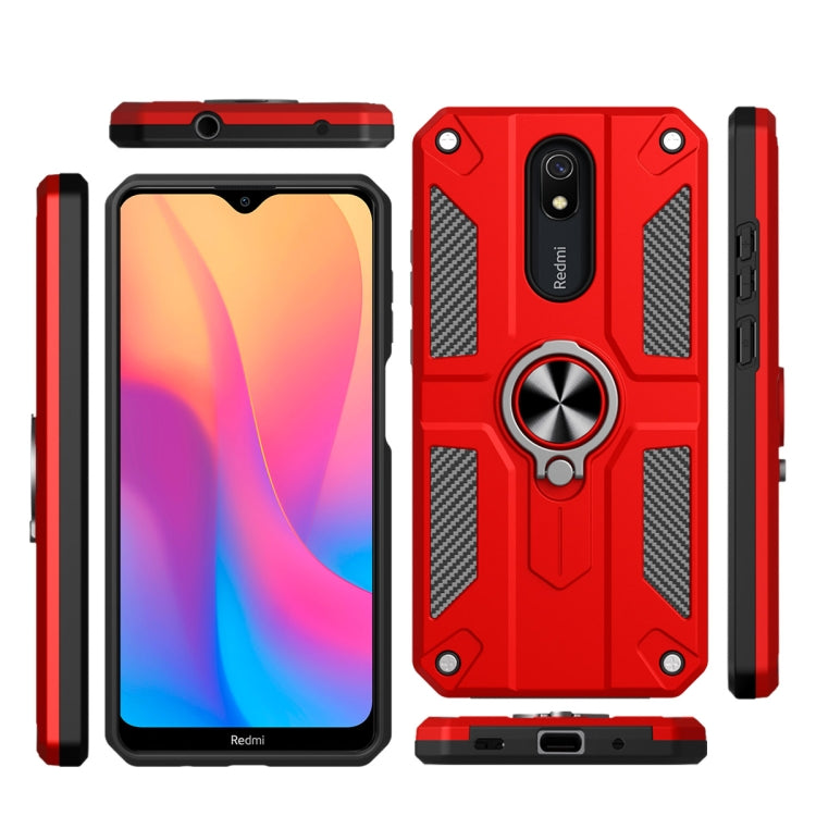 For Xiaomi Redmi 8A Carbon Fiber Pattern PC + TPU Protective Case with Ring Holder