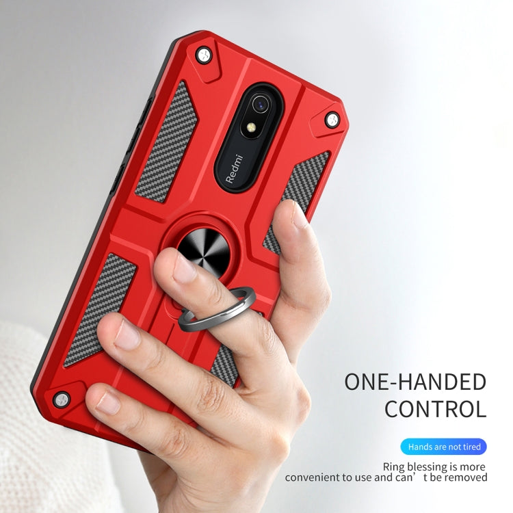 For Xiaomi Redmi 8A Carbon Fiber Pattern PC + TPU Protective Case with Ring Holder