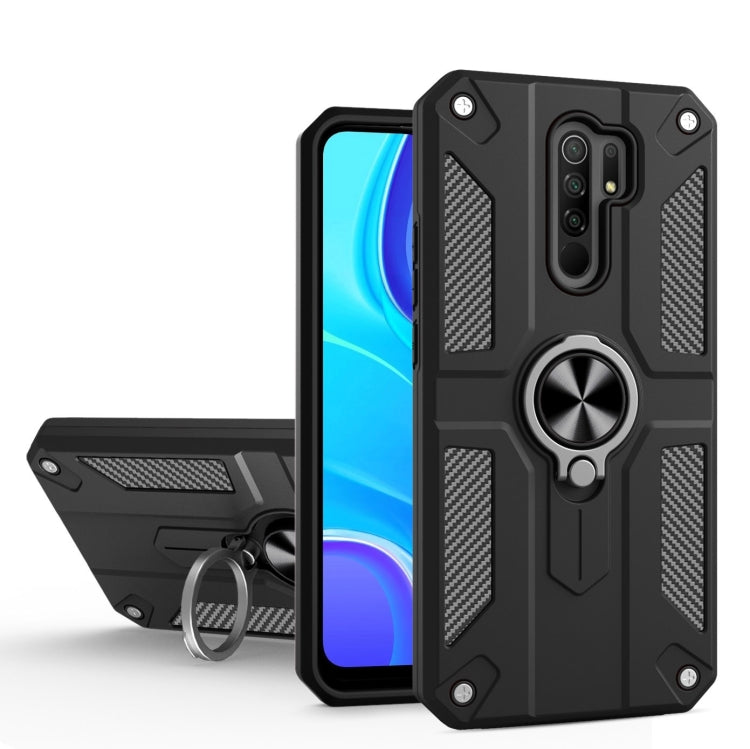 For Xiaomi Redmi Note 8 Pro Carbon Fiber Pattern PC + TPU Protective Case with Ring Holder