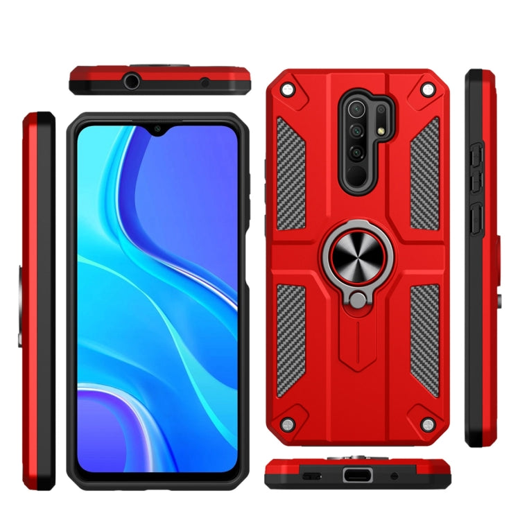 For Xiaomi Redmi Note 8 Pro Carbon Fiber Pattern PC + TPU Protective Case with Ring Holder