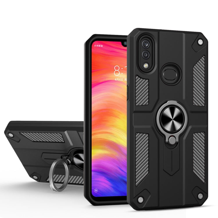 For Xiaomi Redmi Note 7 / Note 7 Pro Carbon Fiber Pattern PC + TPU Protective Case with Ring Holder
