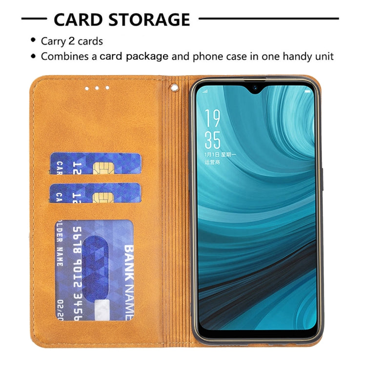 For OPPO A7 Rhombus Texture Horizontal Flip Magnetic Leather Case with Holder & Card Slots