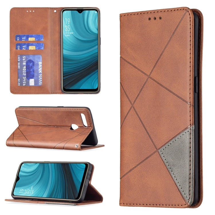 For OPPO A7 Rhombus Texture Horizontal Flip Magnetic Leather Case with Holder & Card Slots