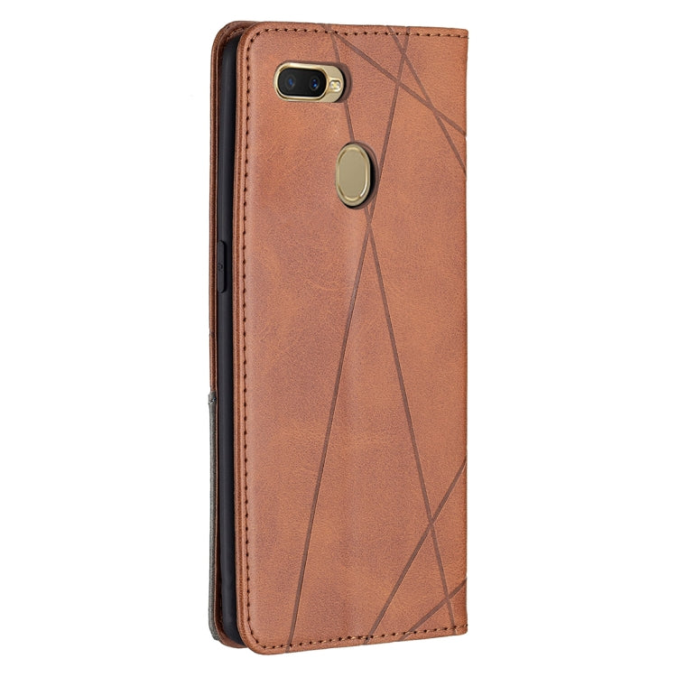 For OPPO A7 Rhombus Texture Horizontal Flip Magnetic Leather Case with Holder & Card Slots