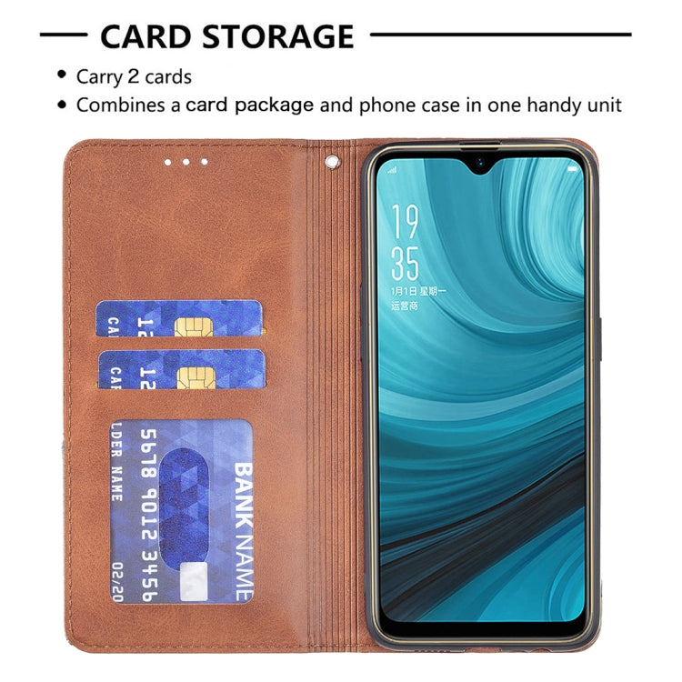 For OPPO A7 Rhombus Texture Horizontal Flip Magnetic Leather Case with Holder & Card Slots