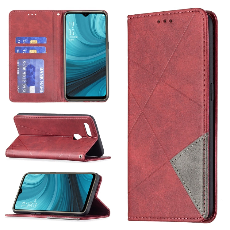 For OPPO A7 Rhombus Texture Horizontal Flip Magnetic Leather Case with Holder & Card Slots