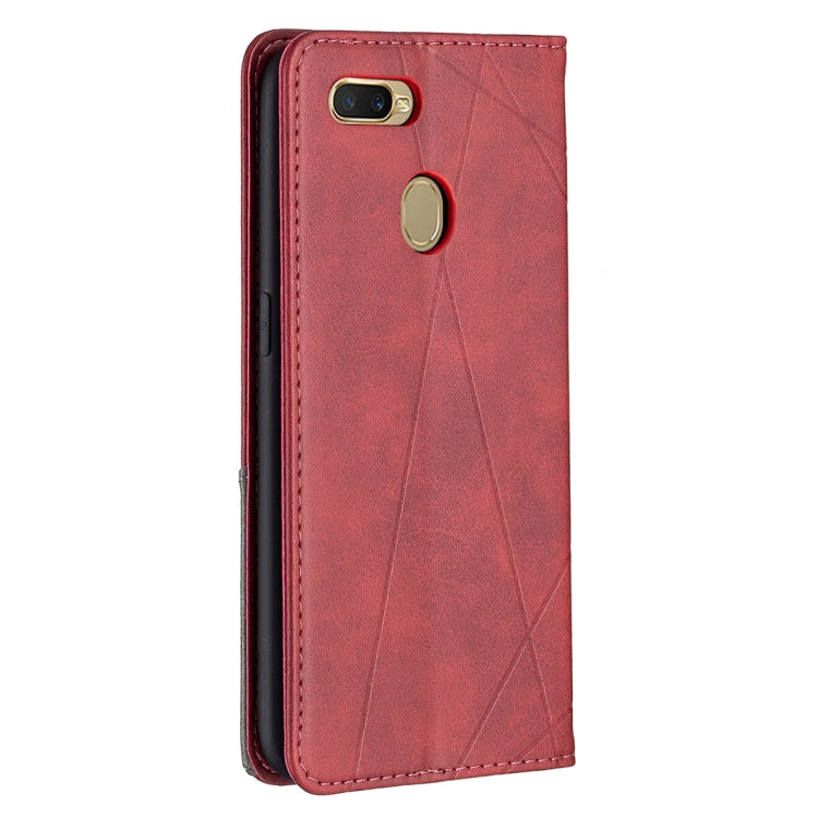For OPPO A7 Rhombus Texture Horizontal Flip Magnetic Leather Case with Holder & Card Slots
