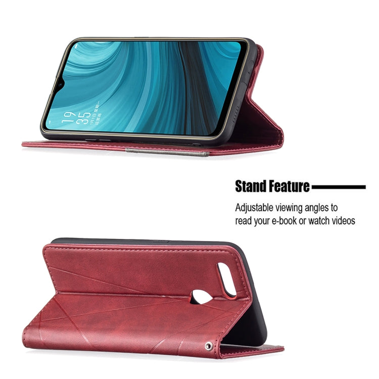For OPPO A7 Rhombus Texture Horizontal Flip Magnetic Leather Case with Holder & Card Slots